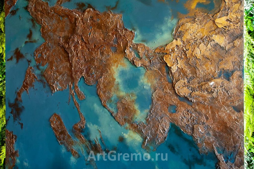 Абстрактная роспись с красками-металликами с элементами барельефа в ресторане Ribs. Фрагмент.